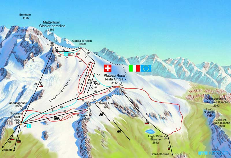Mappa piste sci Cervinia-Plateau Rosà 